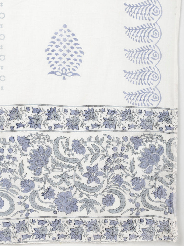 Floral Printed Cotton Kurta With Pants &amp; Dupatta