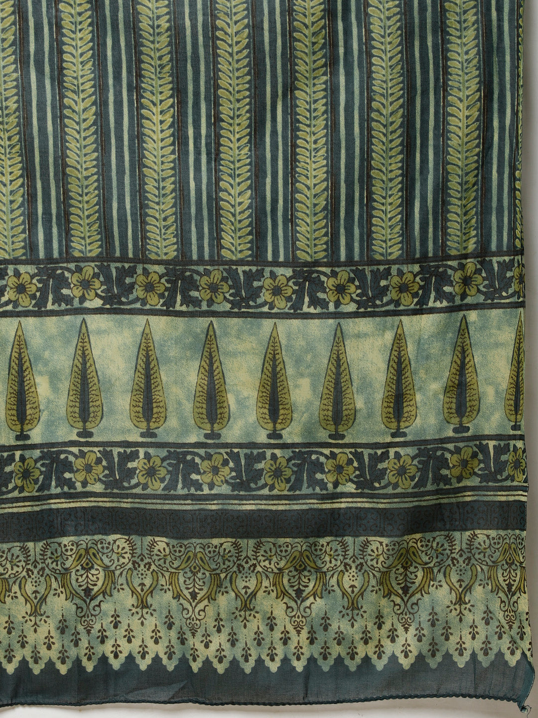 Floral Printed Cotton Anarkali Kurta With Pants &amp; Dupatta