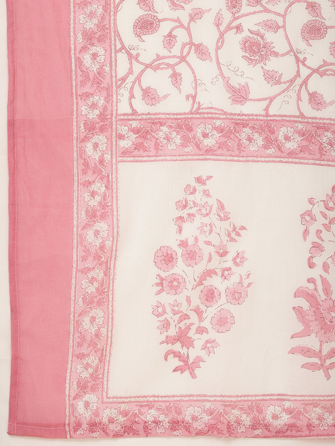Floral Block Printed Cotton Kurta With Pants &amp; Dupatta