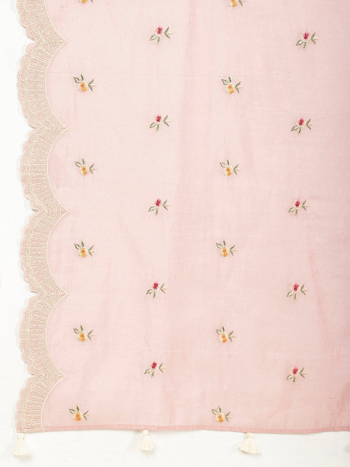 Floral Embroidered Chanderi Kurta With Pants &amp; Dupatta