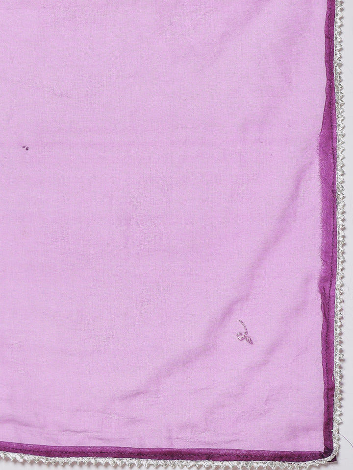 Resham Work Cotton Blend Kurta With Pants &amp; Dupatta
