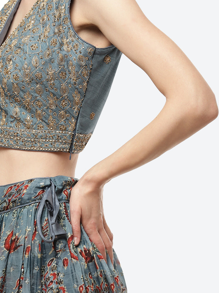Printed Paisley Crepe Lehenga With Choli And Net Dupatta