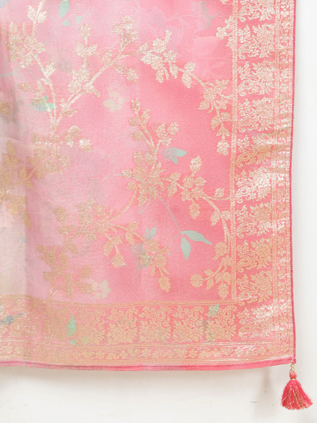 Floral Woven Tissue Kurta With Pants & Dupatta