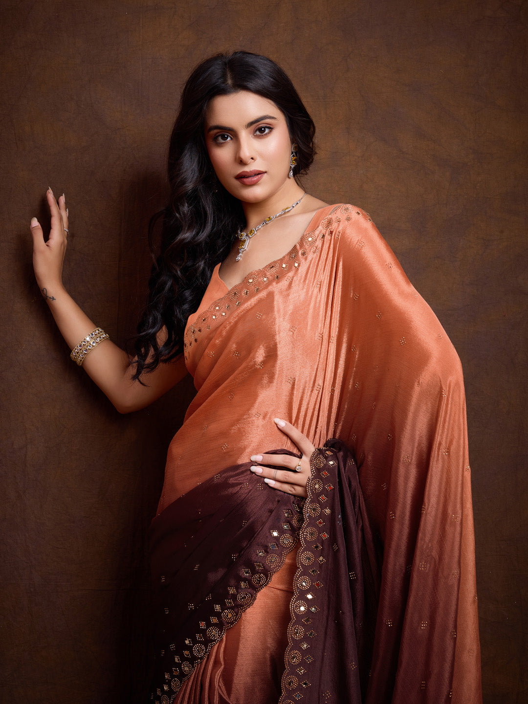Embroidered Chinon Saree