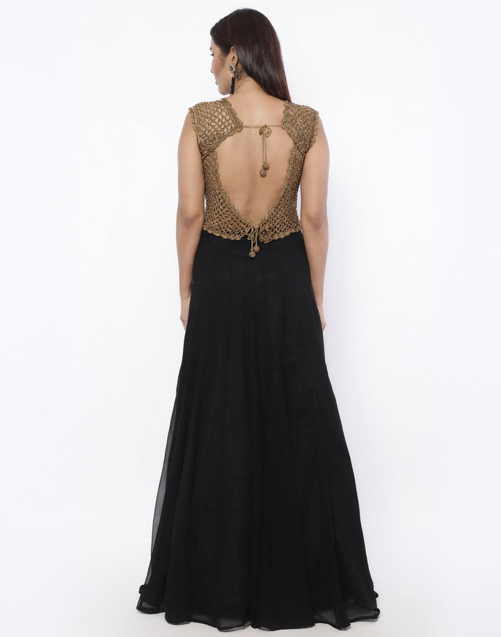 MBZ Meena Bazaar-Black Crochet Georgette Lehenga