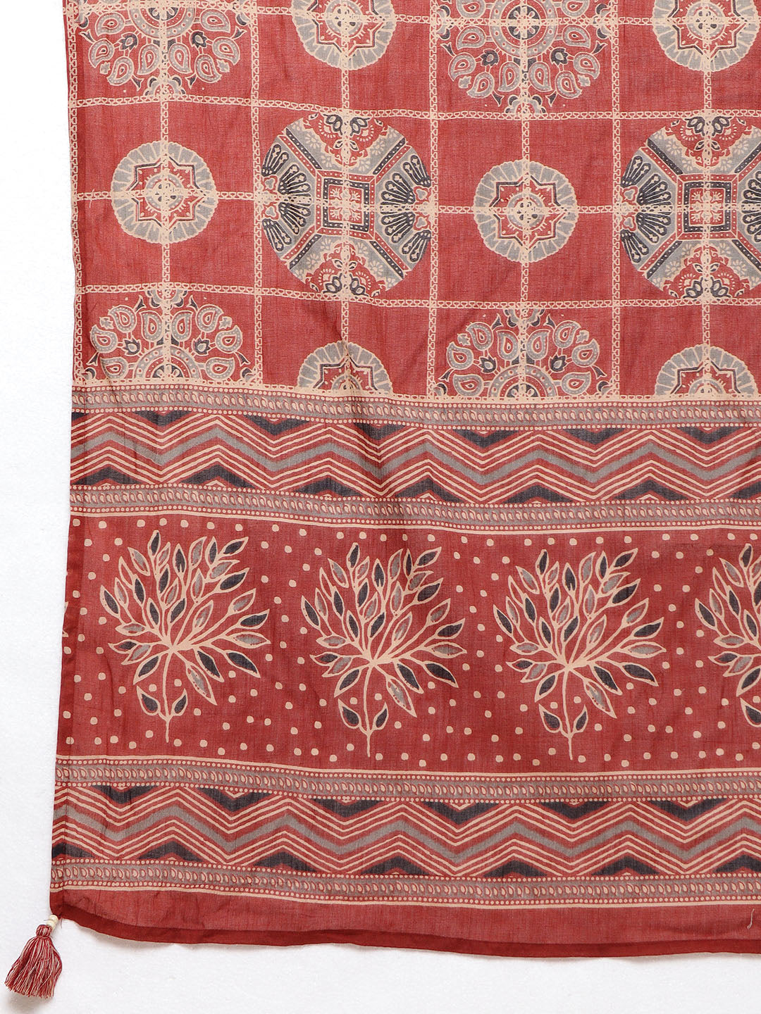 Printed Cotton Kurta With Pants &amp; Dupatta
