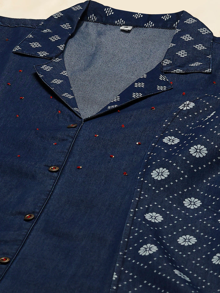 Printed Denim Kurta