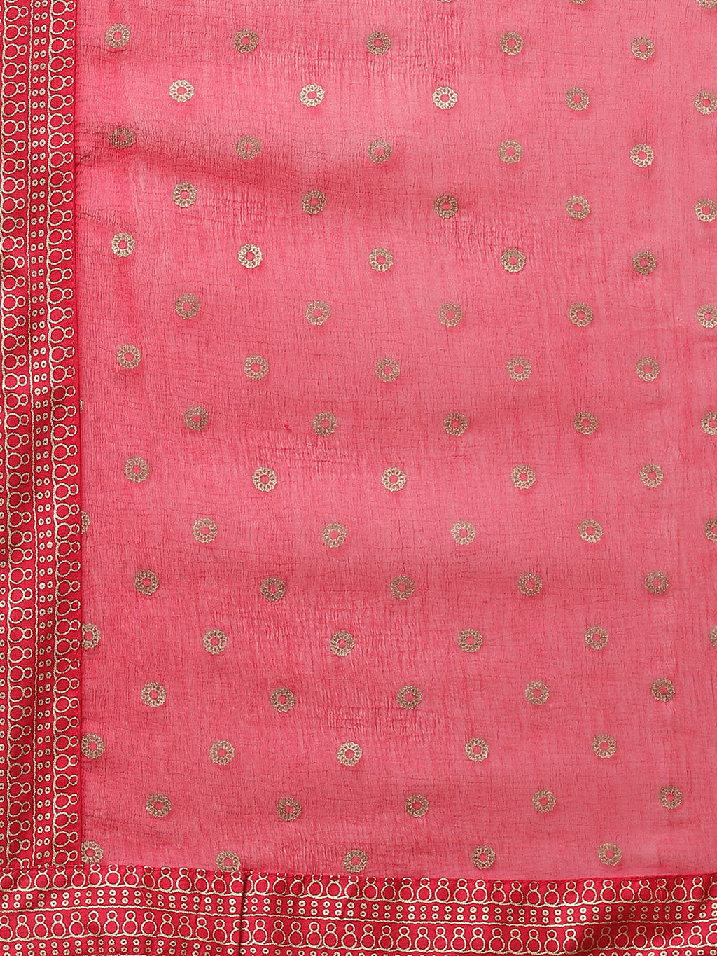Zari Work Cotton Muslin Kurti Printed Pant And Dupatta
