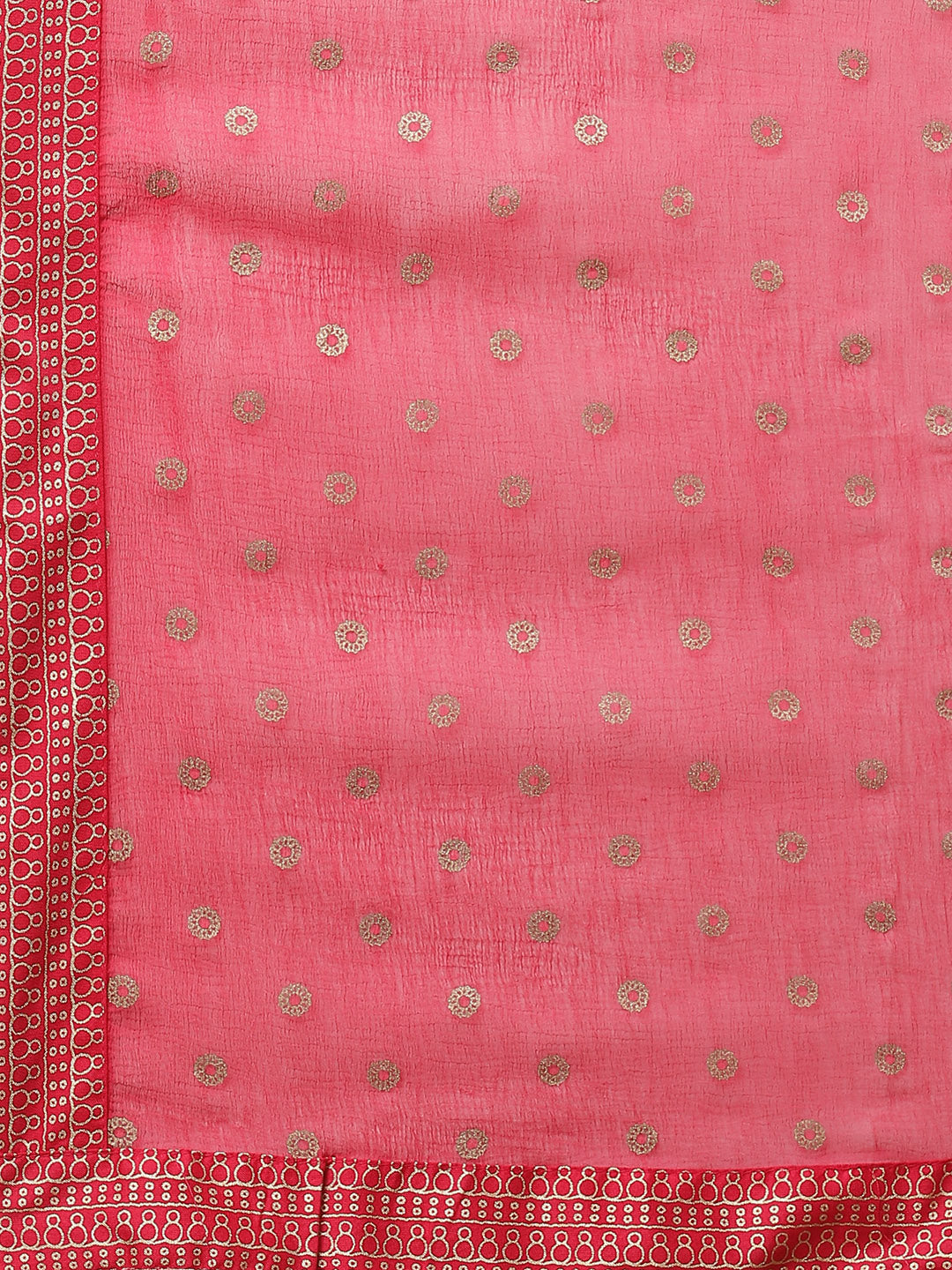Zari Work Cotton Muslin Kurti Printed Pant And Dupatta