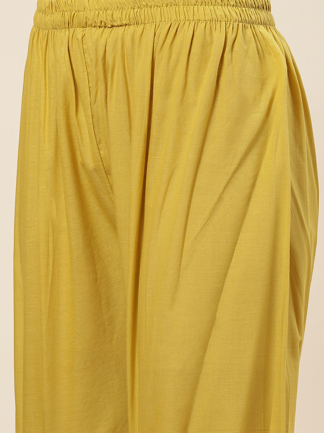 Printed &amp; Neck Embroidered Chanderi Kurta With Pants