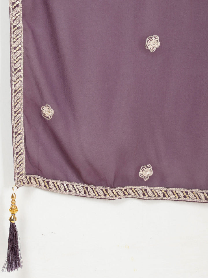 Embroidered Georgette Kurta With Skirt &amp; Dupatta