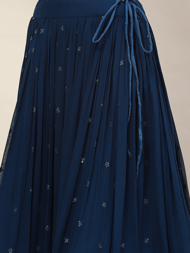 Sequin Zari Embroidered Georgette Choli With Lehenga &amp; Dupatta