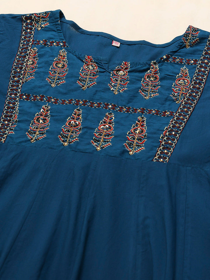 Embroidered Cotton Kurta With Pants &amp; Dupatta