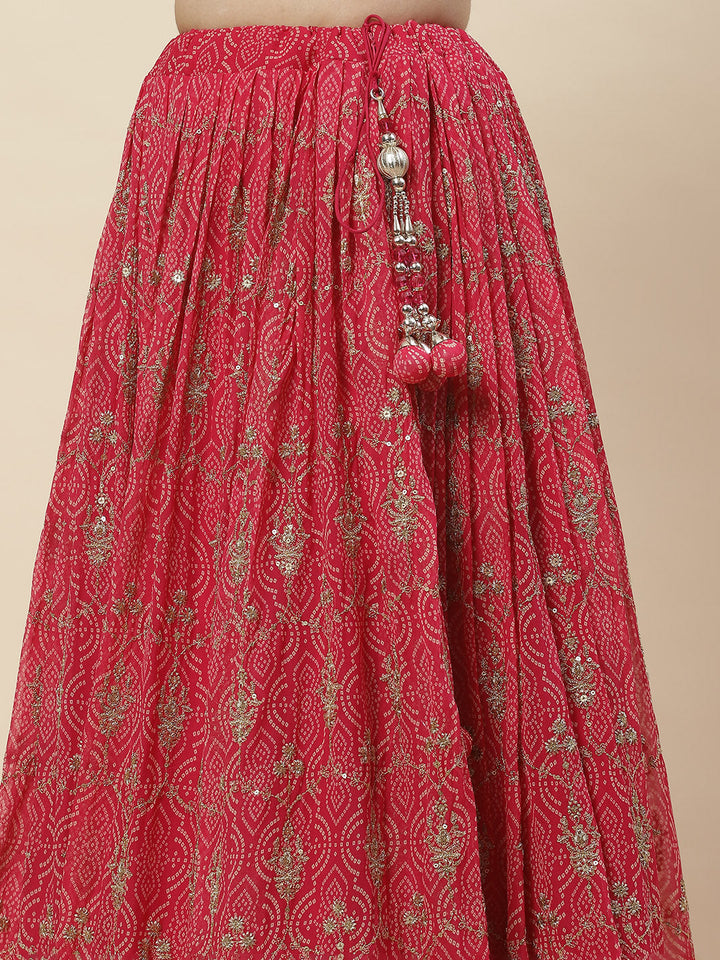 Zari Booti Embroidered Georgette Choli With Lehenga &amp; Dupatta