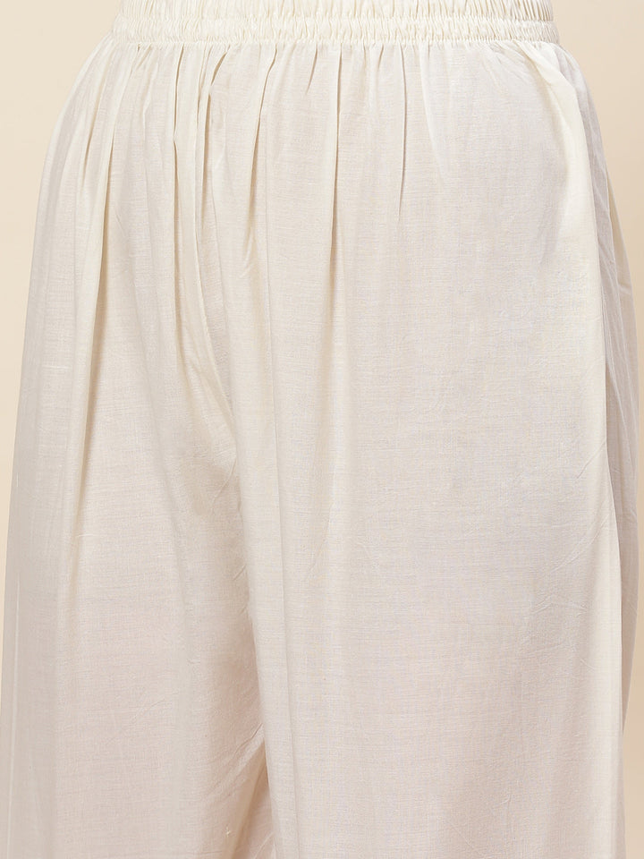 Neck Embroidered Cotton Kurta With Pants &amp; Dupatta