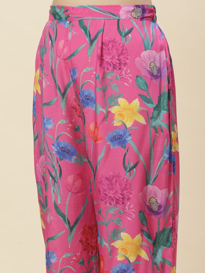 Floral Printed Muslin Kurti With Pants