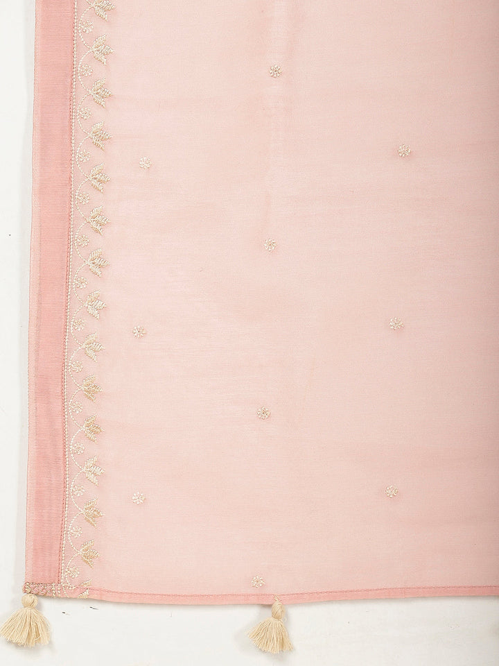 Embroidered Chanderi Kurta With Pants &amp; Dupatta