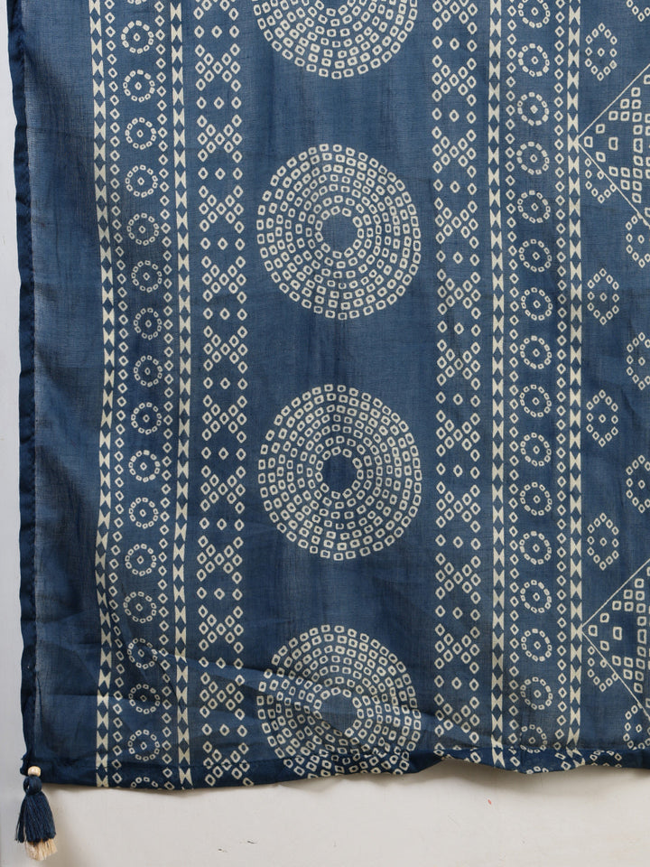 Teal Blue Cotton Blend Printed Straight Suit Set
