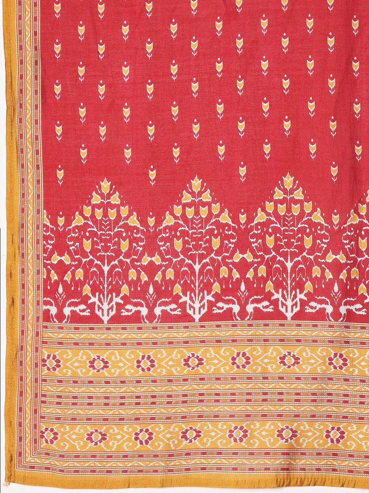 Floral Printed Art Silk Kurta With Pant &amp; Dupatta