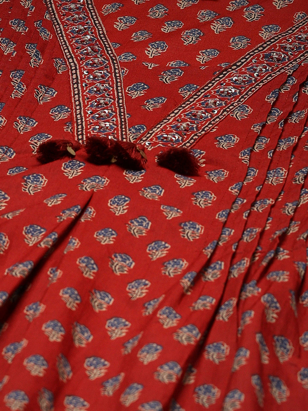 Maroon Cotton Blend Printed Straight Suit Set