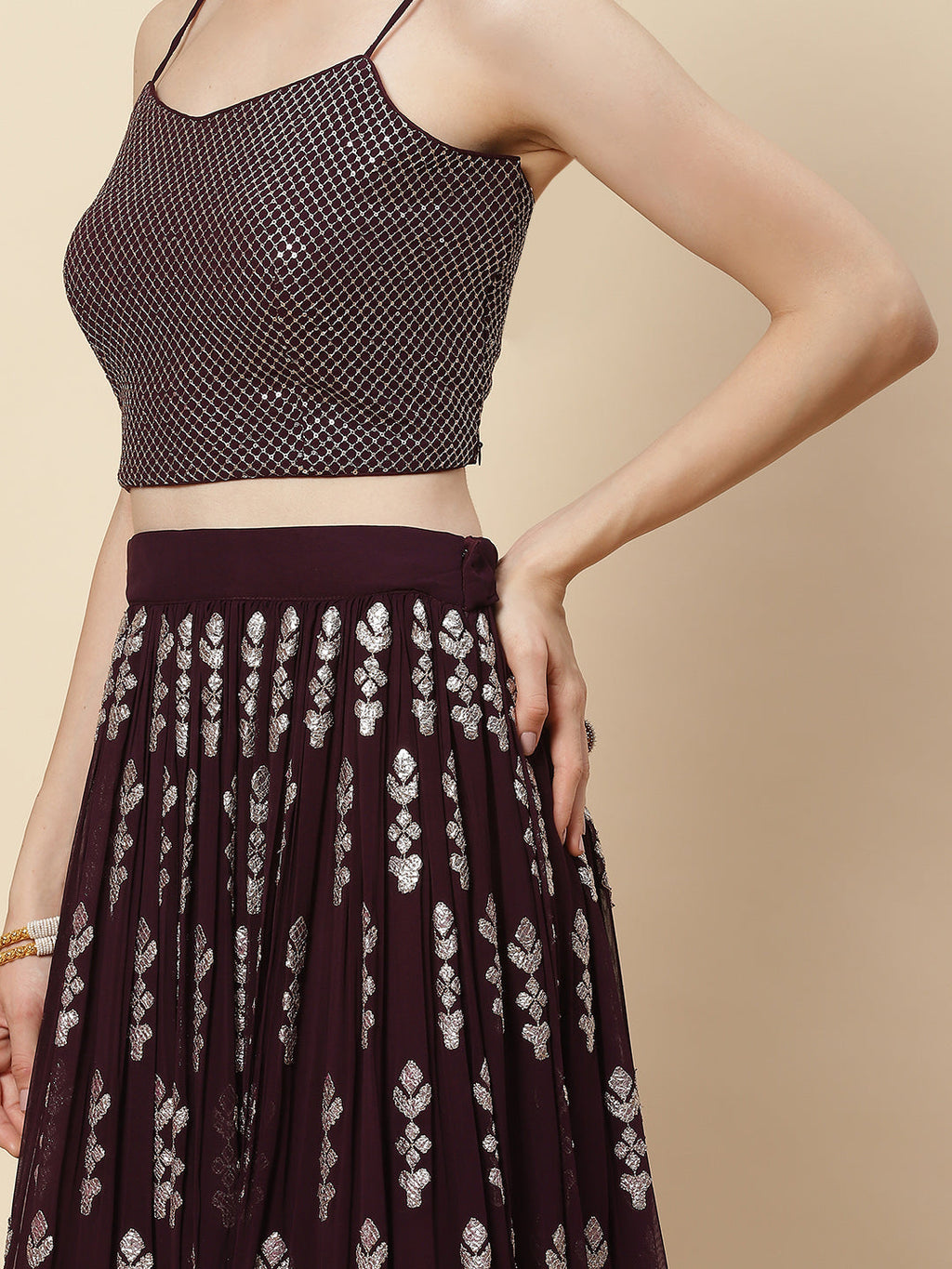 Gota Embroidered Georgette Choli Jacket With Lehenga & Net Dupatta