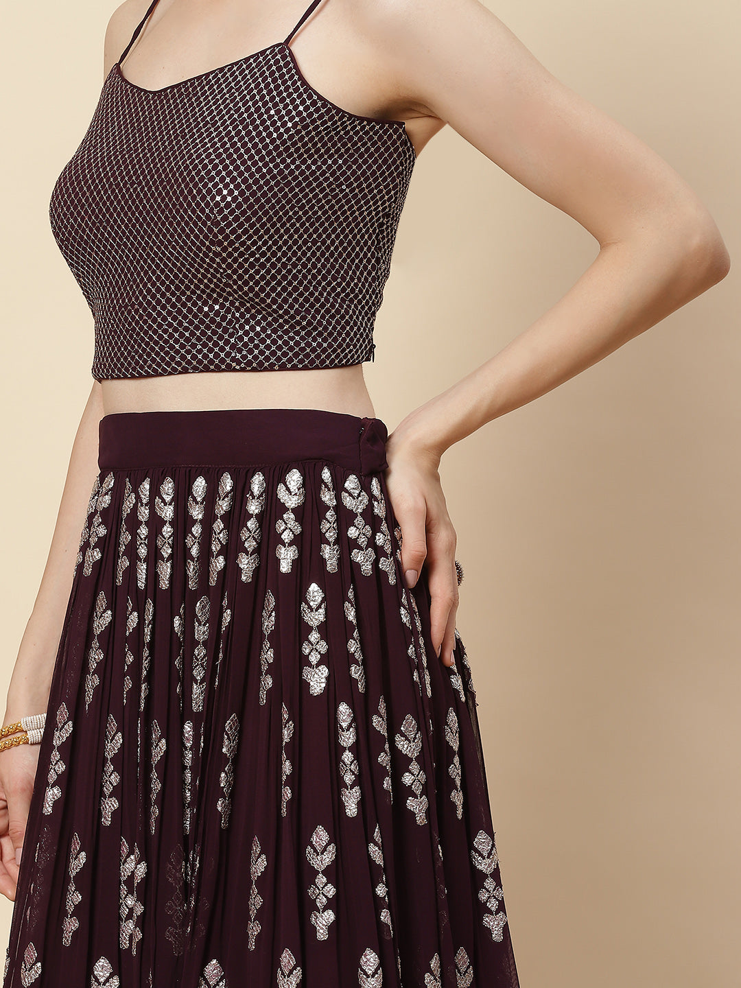 Gota Embroidered Georgette Choli Jacket With Lehenga &amp; Net Dupatta