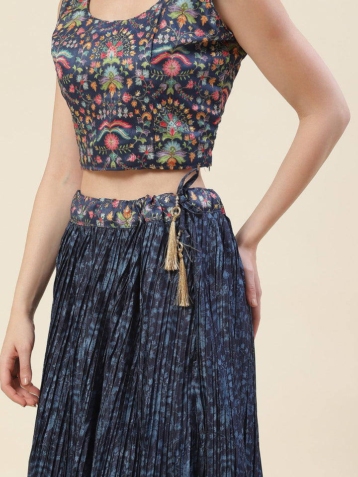 Floral Printed Crepe Choli With Lehenga &amp; Dupatta