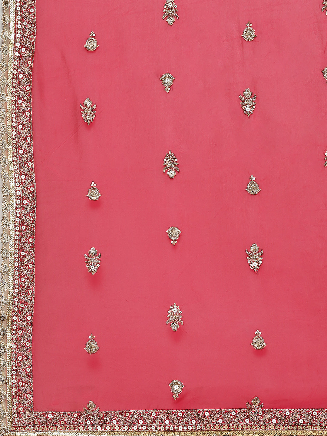 Zari Booti Embroidered Georgette Choli With Lehenga &amp; Dupatta