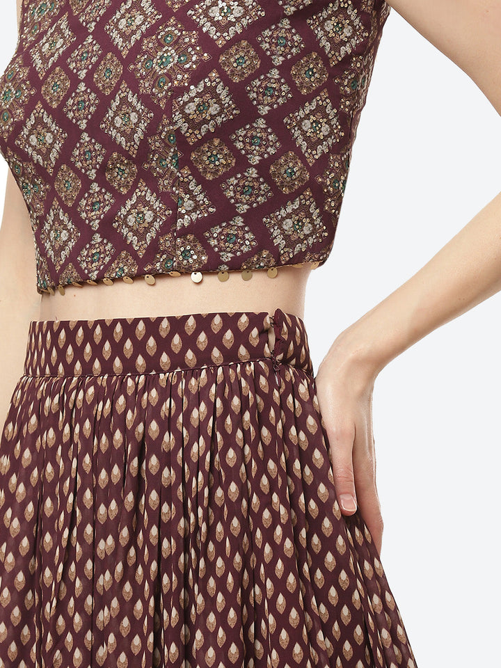 Paisley Printed Crepe Jacket With Lehenga Choli And Net Dupatta