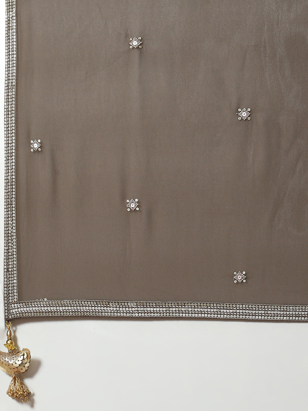 Sequin Embroidered Georgette Kurta With Sharara &amp; Dupatta