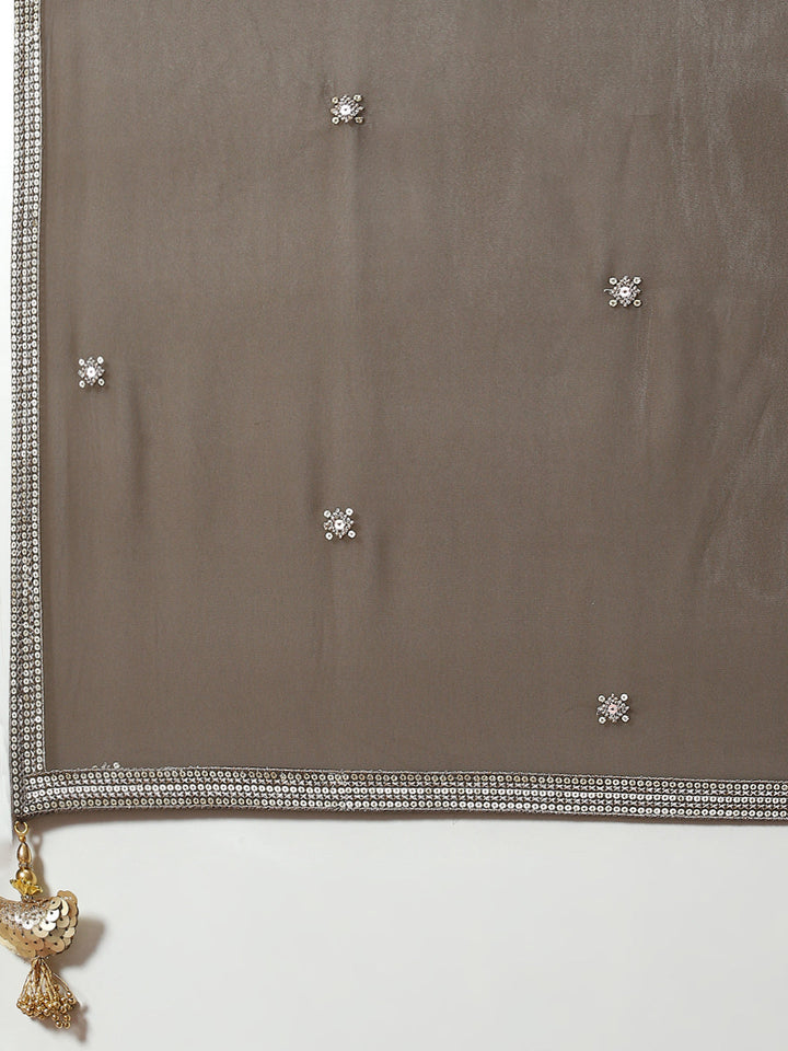 Sequin Embroidered Georgette Kurta With Sharara &amp; Dupatta