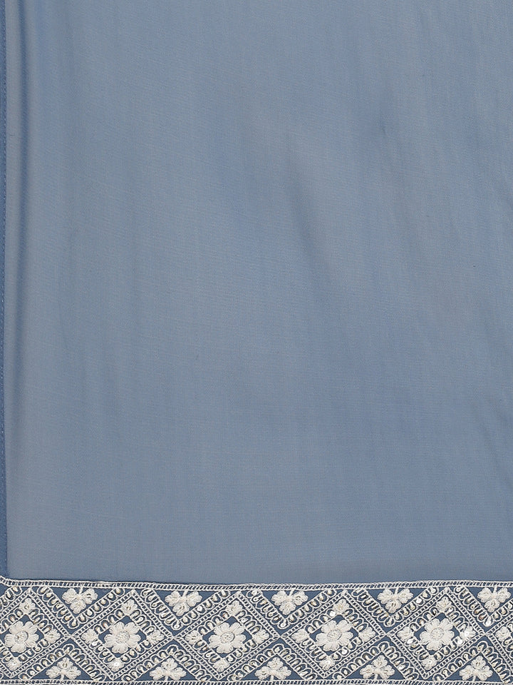 Embroidered Georgette Kurta With Palazzo &amp; Dupatta