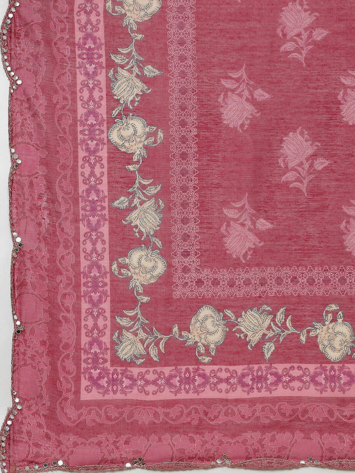 Floral Printed Chanderi Kurta With Pants &amp; Dupatta