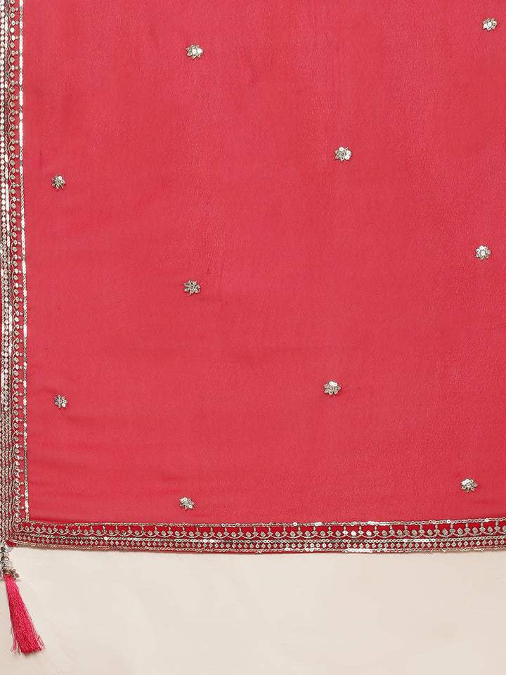 Resham Sequin Booti Georgette Kurta With Palazzo &amp; Dupatta