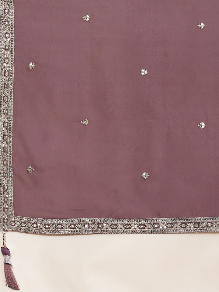 Zari Embroidered Booti Georgette Kurta With Palazzo &amp; Dupatta
