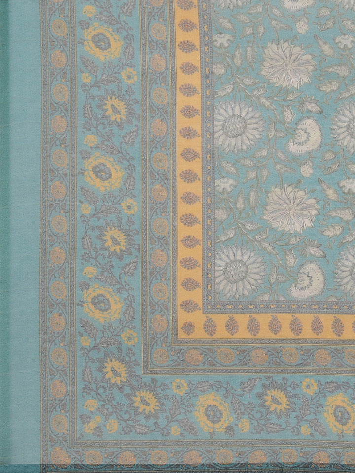 Printed &amp; Neck Embroidered Chanderi Kurta With Pants &amp; Dupatta