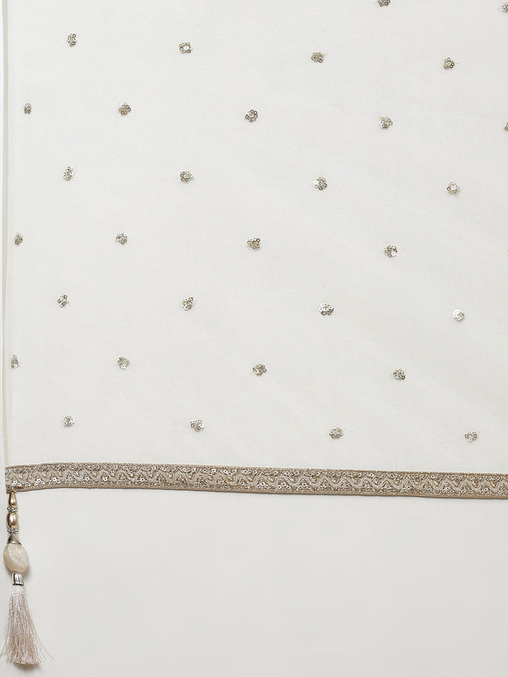Sequin Embroidered Crepe Kurta With Garara &amp; Dupatta