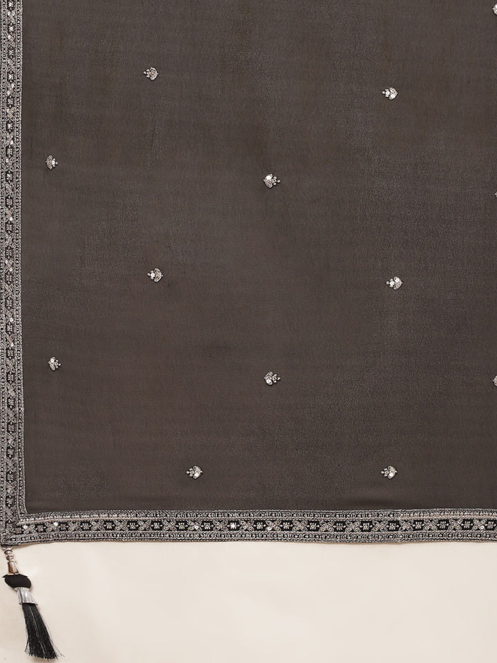 Zari Embroidered Booti Georgette Kurta With Palazzo &amp; Dupatta