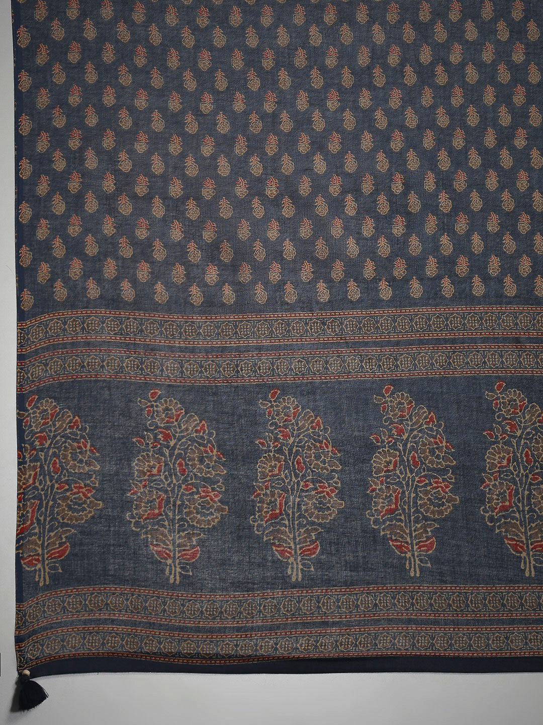 Blue Cotton Blend Printed Straight Suit Set