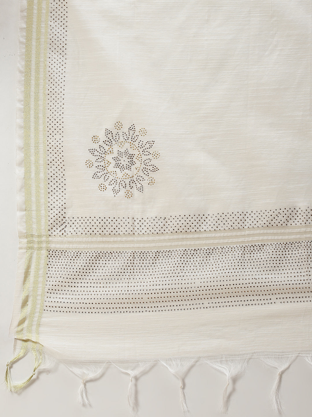 Resham Booti Embroidered Cotton Anarkali Kurta With Churidar &amp; Dupatta