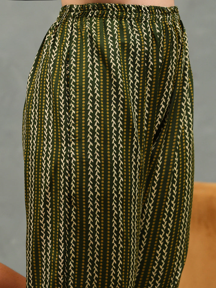 Printed Cotton Blend Kurta With Pants &amp; Dupatta