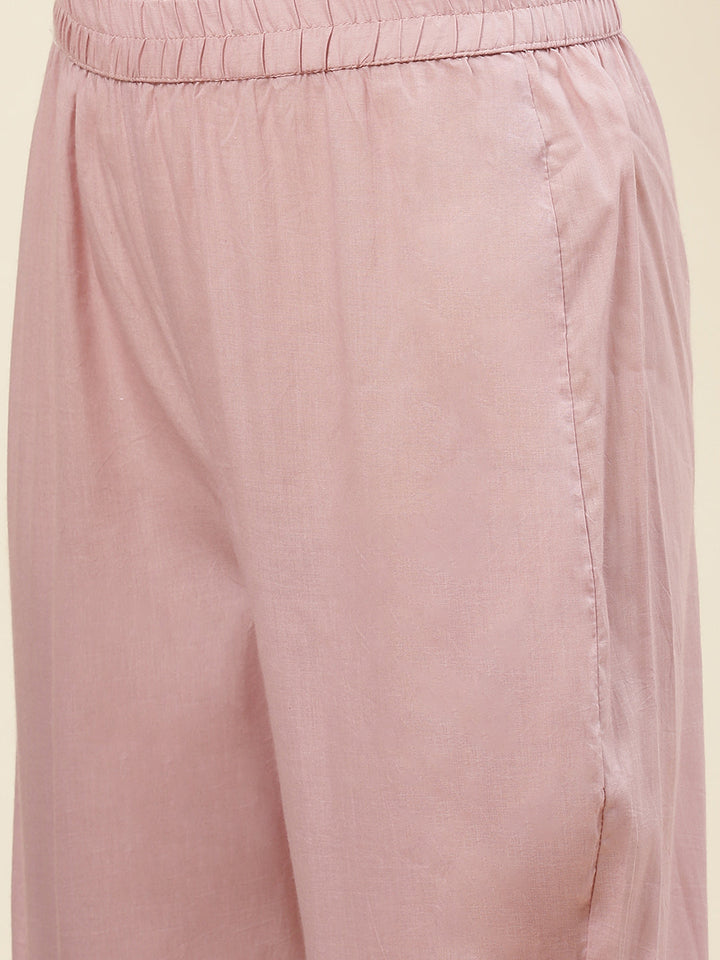 Floral Printed &amp; Embroidered Cotton Kurta With Pants &amp; Dupatta