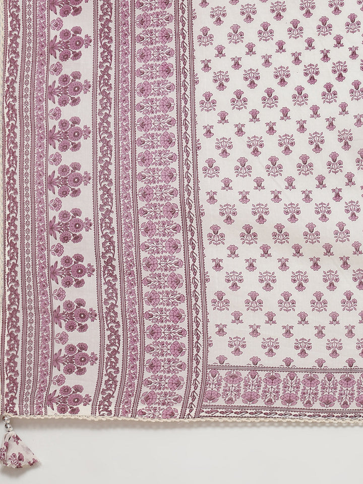 Floral Printed Cotton Kurta With Pants &amp; Dupatta