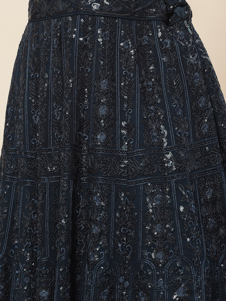 Sequin Embroidered Georgette Choli With Lehenga &amp; Dupatta