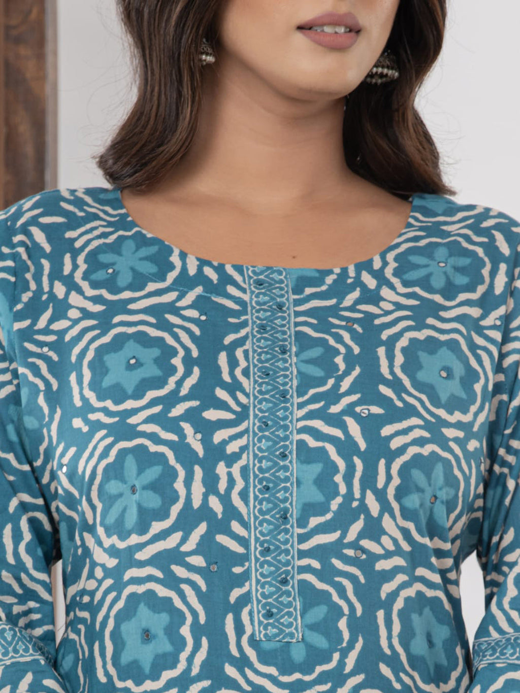 Light Blue Embroidered Cotton Blend Straight Suit Set With Dupatta