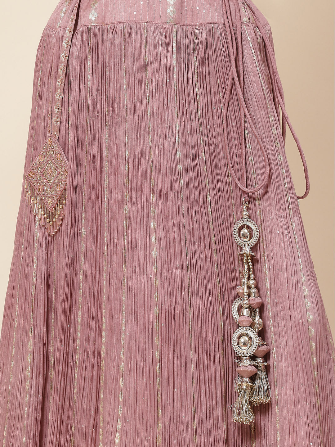Sequin Embroidered Georgette Choli With Lehenga &amp; Dupatta