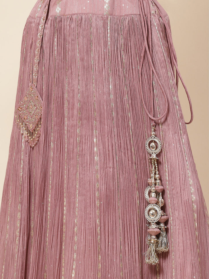 Sequin Embroidered Georgette Choli With Lehenga &amp; Dupatta