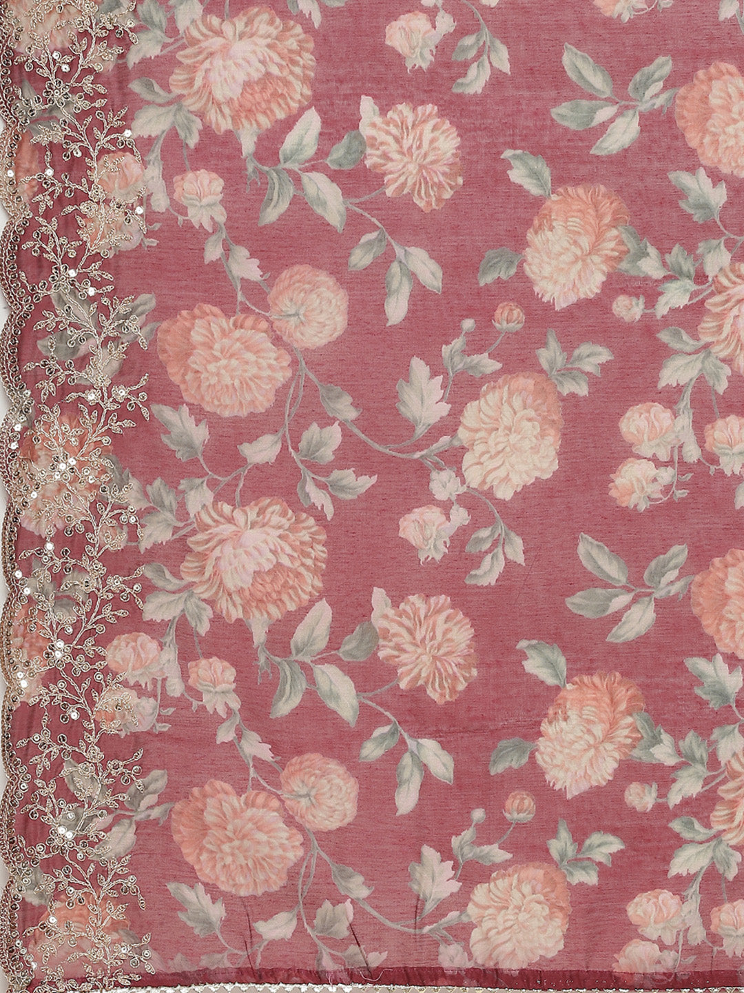 Printed &amp; Neck Embroidered Chanderi Kurta With Pants &amp; Dupatta