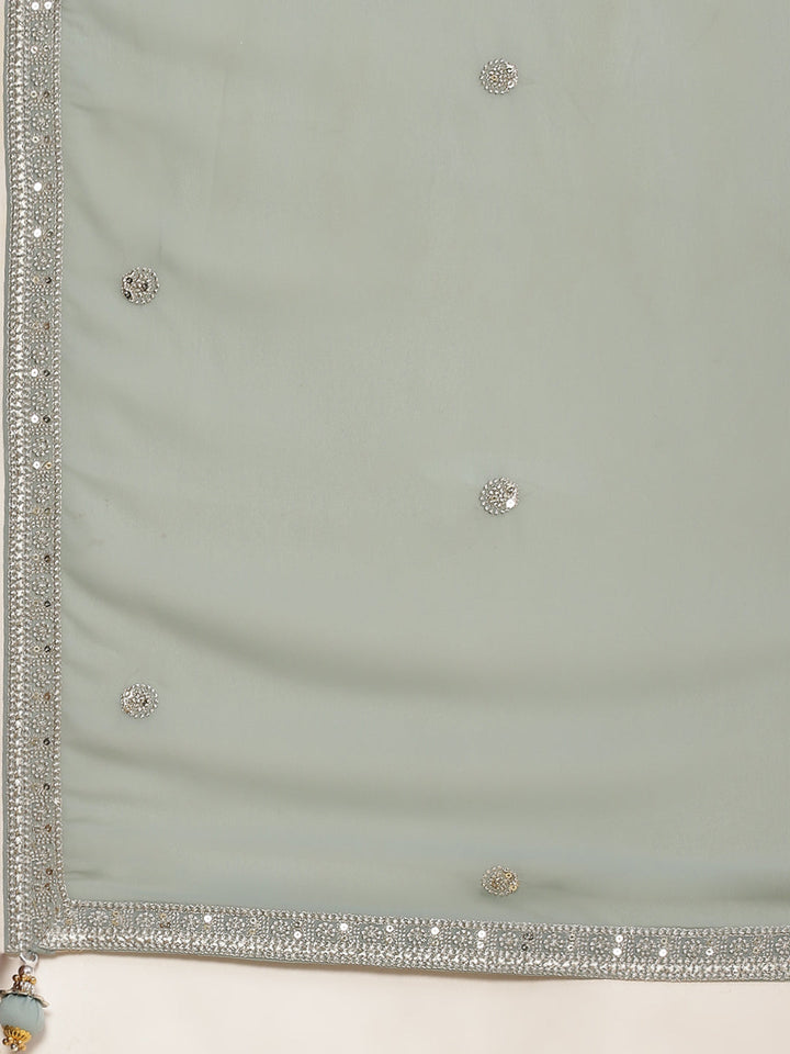 Sequin Embroidered Georgette Kurta With Palazzo &amp; Dupatta