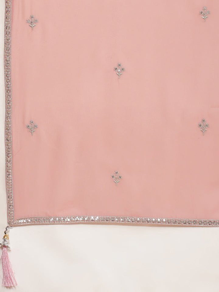 Zari Embroidered Booti Georgette Kurta With Palazzo &amp; Dupatta